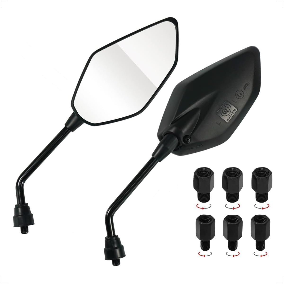 evermotor 2 PCS Universal Motorcycle Mirrors: 360 Adjustable Moped Side Mirrors with M8 M10 Handlebars Rear View Mirror for Hond