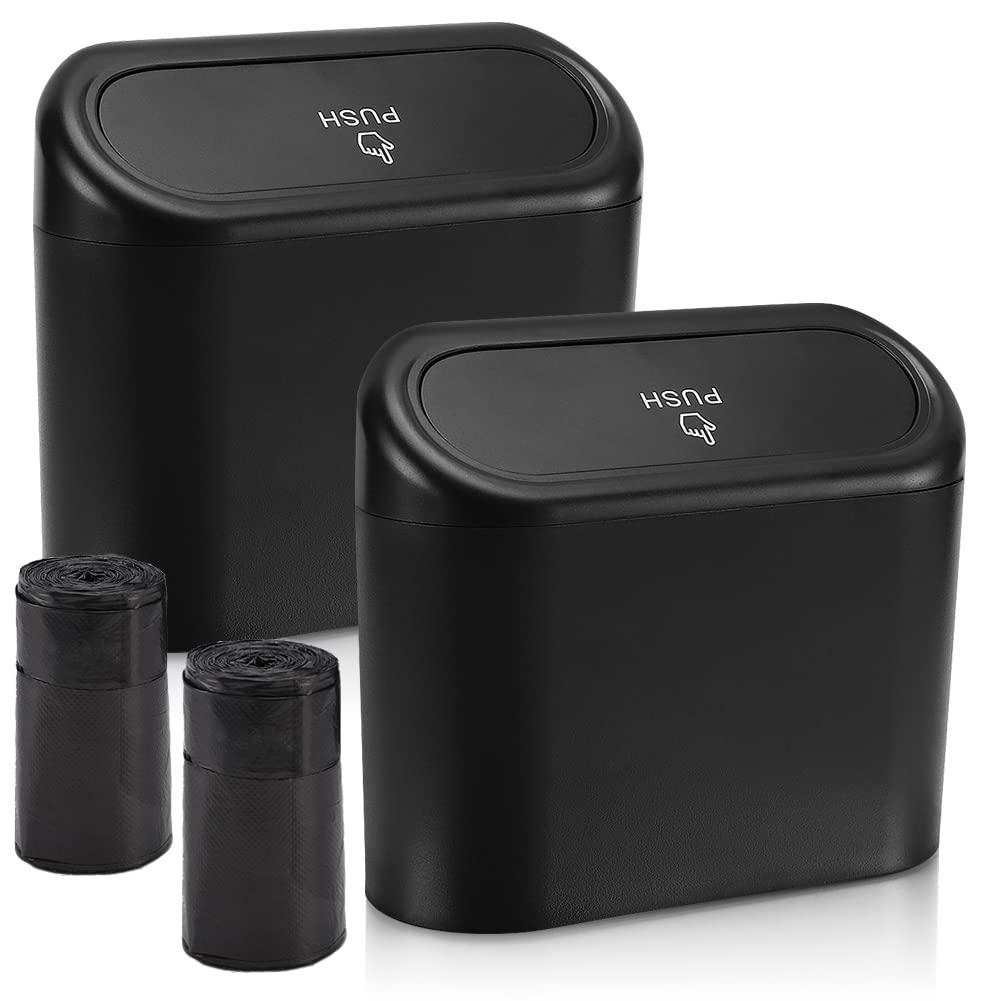 Accmor Car Trash Can With Lid, Mini Vehicle Trash Bin Car Dustbin Garbage Organizer Storage 2 Packs, Automotive Garbage Can Bin