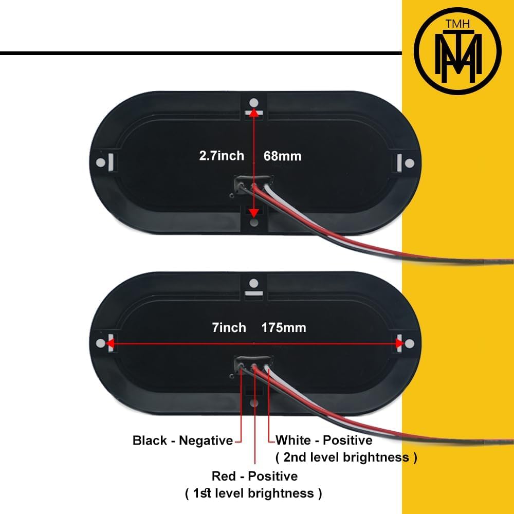 TMH 6" Oval Smoked Lens Red LED Trailer Tail Light - Waterproof, 10 LED, Surface Mount, 12V DC, 2PCS