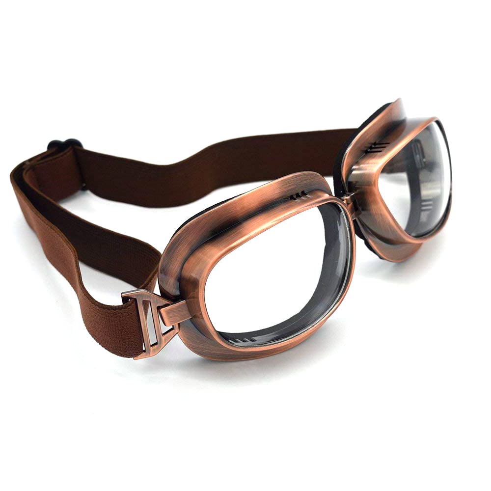 Kucehiup Vintage Aviator Goggles Motorcycle Goggles (Clear Lenses)