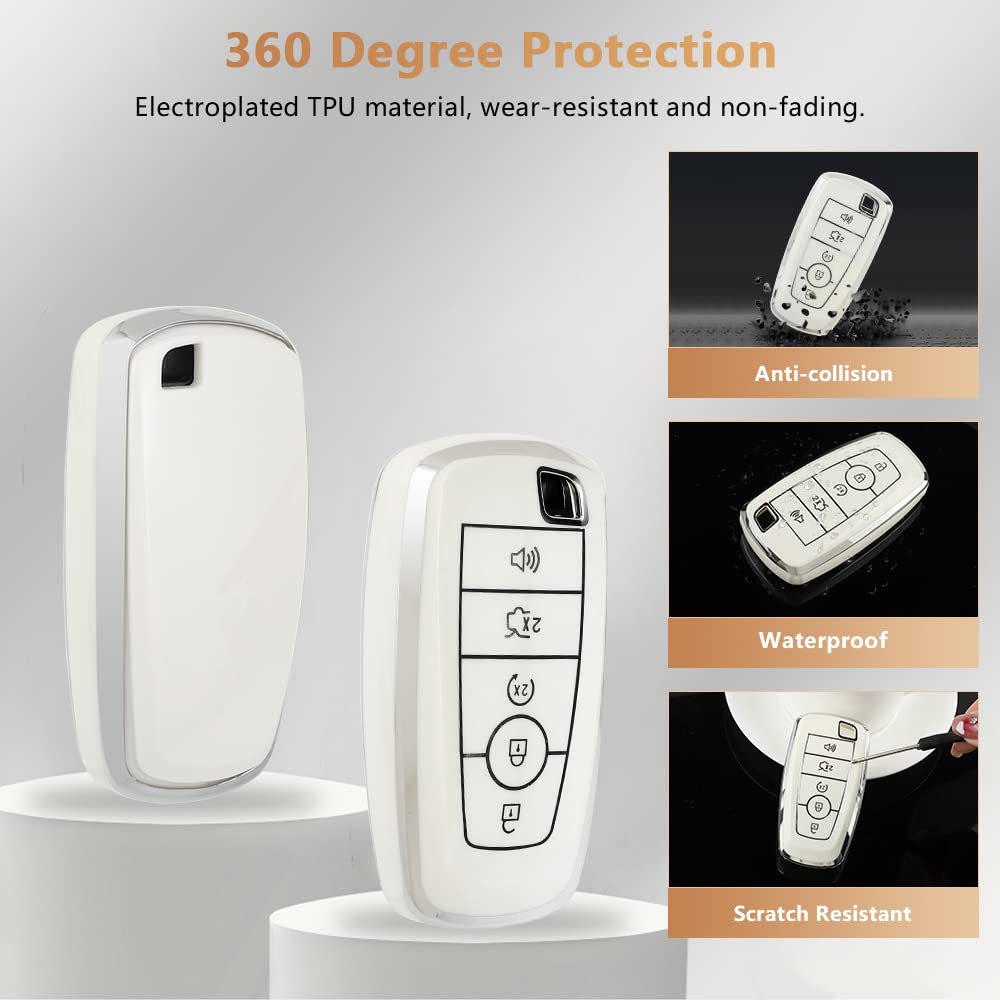 Pifoog White Key Fob Cover For Ford Bling Keychain 5 Buttons Keys Case Protector For Ford Explorer Mustang Edge Fusion Escape Expedition F150 Tpu White Silver Girly Women