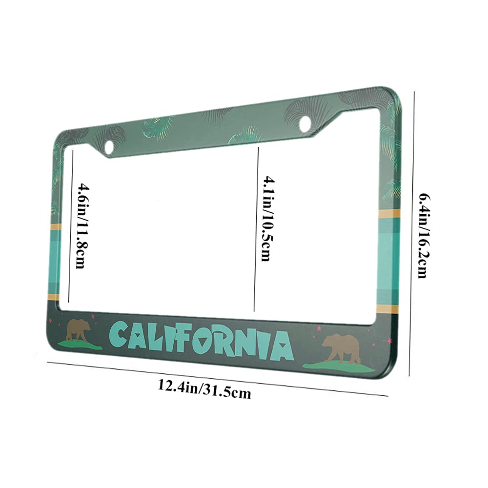 Ofloral California Aluminum Alloy License Plate Frame Beach Palm Tree Brown Bear Green Yellow Black Stripe Colorful Applicable T