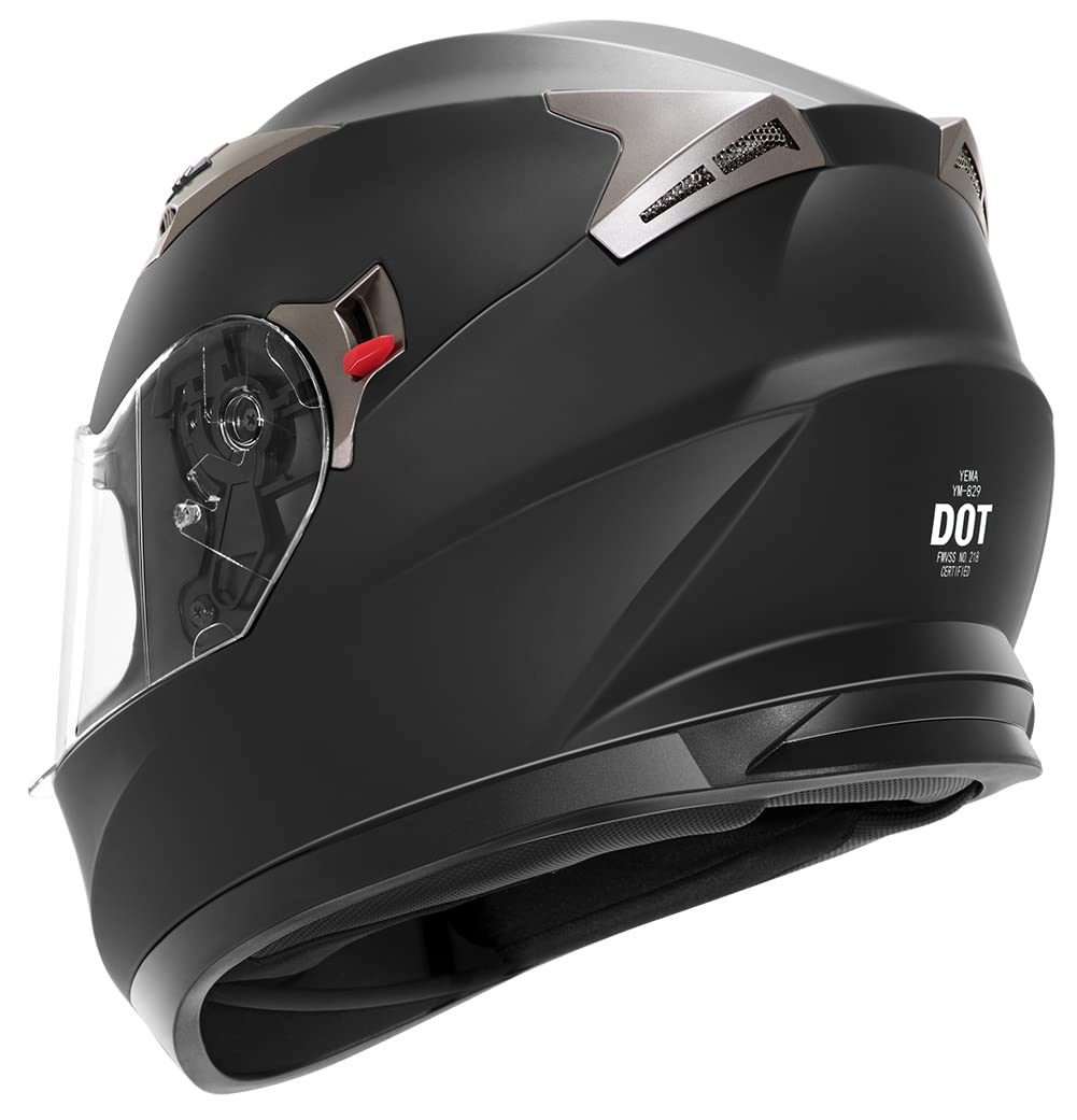 Motorcycle Full Face Helmet Dot Approved - Yema Helmet Ym-829 Motorbike Moped Street Bike Racing Casco Moto Helmet With Sun Visor For Adult,Youth Men And Women - Matte Black,Xxl