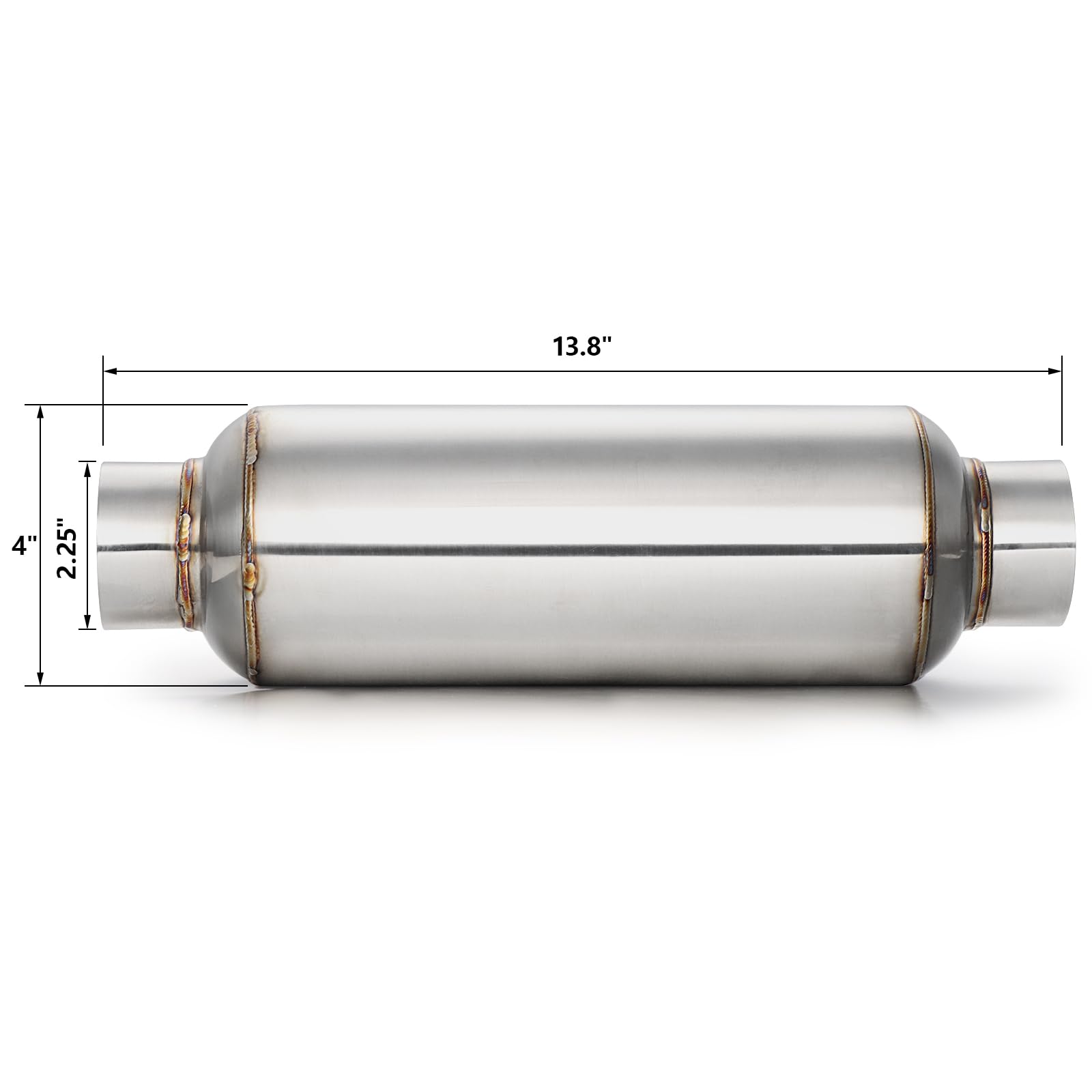 A-Karck 2.25'' Inlet Exhaust Resonator, Muffler Resonator 2.25'' Inlet 2.25'' Outlet 14'' Overall Length Stainless Steel