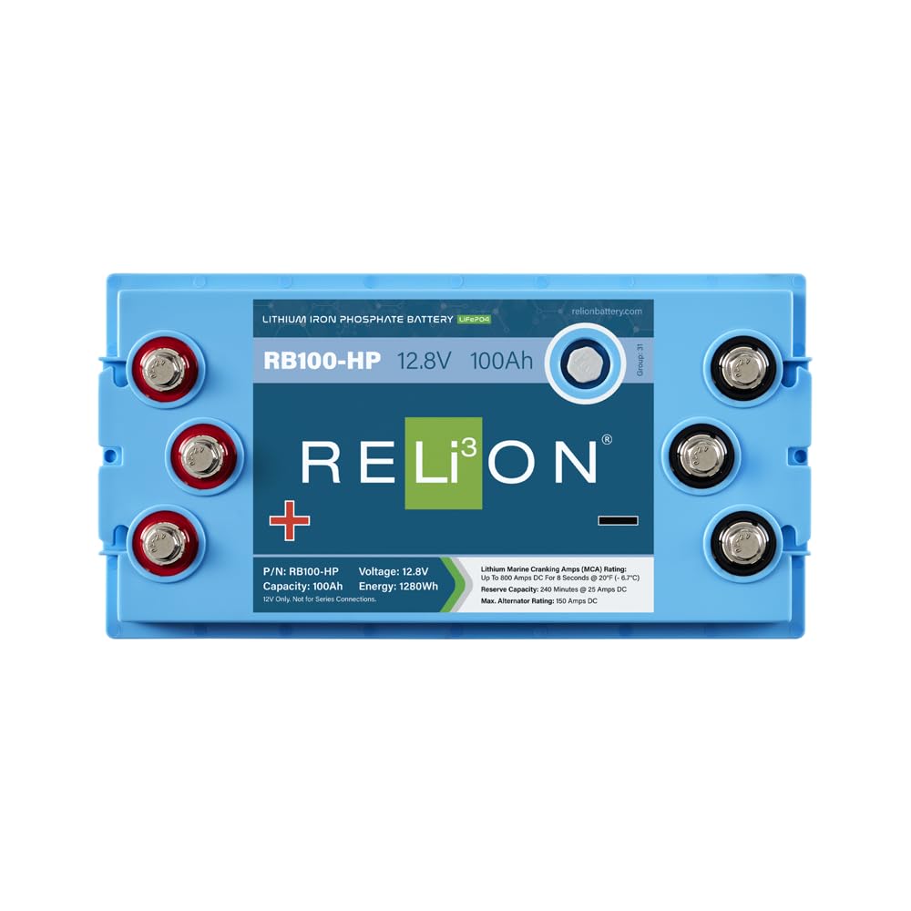 RELiON RB100-HP 12V 100Ah LiFePO4 Battery - Waterproof, Dual Purpose for Boats & RVs, Blue, Group 31, 10 Year Warranty
