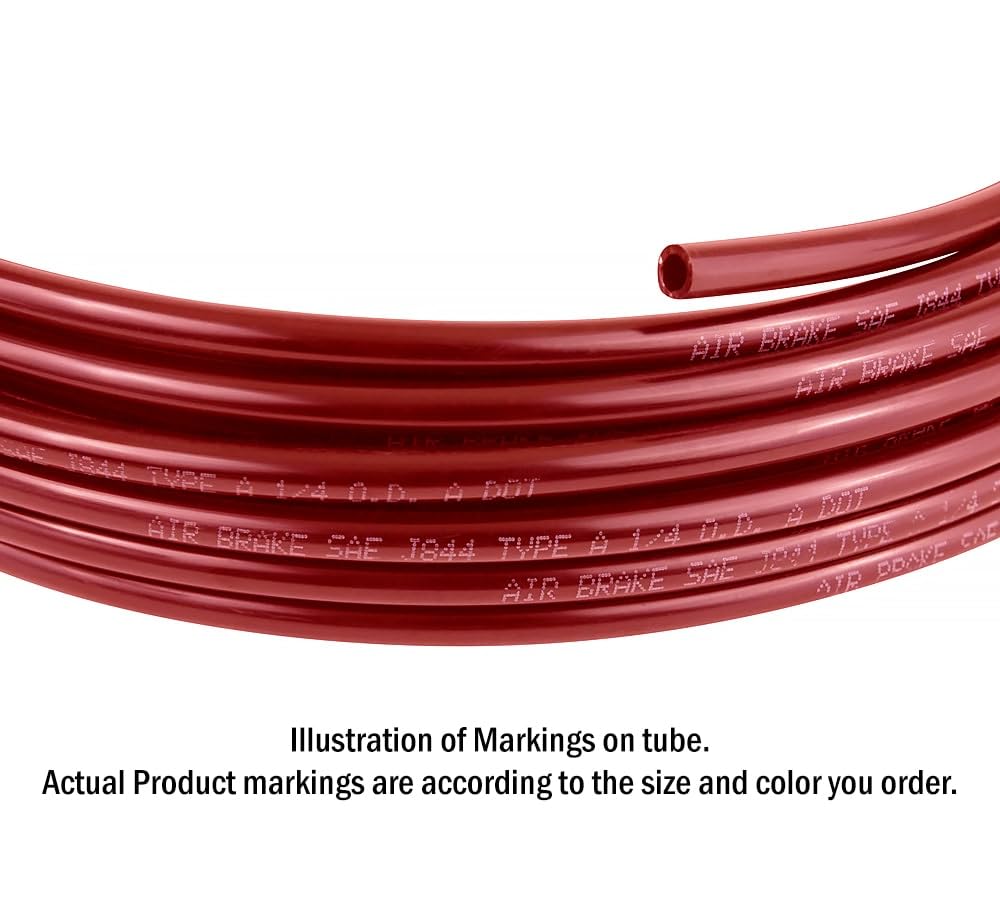 Mytee Products (2 Pack) 1/4'' Od X 100' Red Sae J844 Nylon Air Brake Tubing Dot Approved | Pneumatic Nylon Air Line Hose For Air