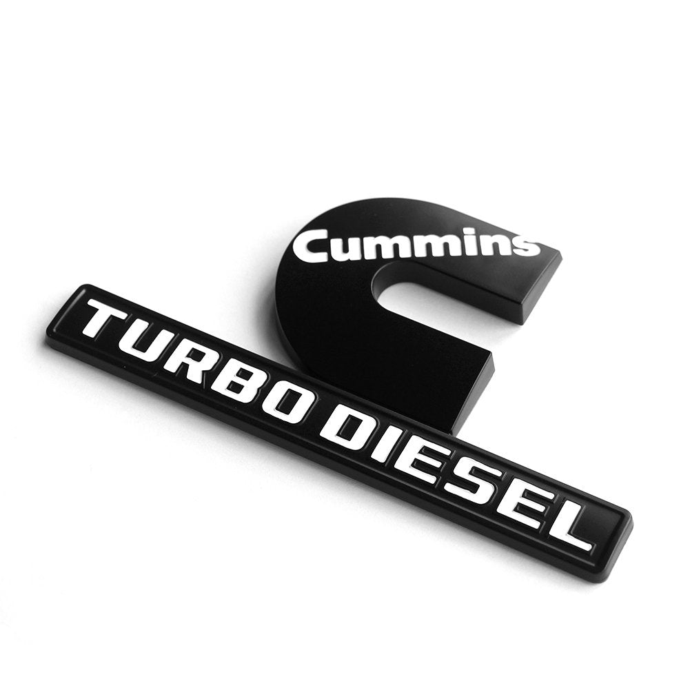Yoaoo 2Pack Turbo Emblem for Cummins 2500 3500, Black with White, 6.2"x3.4", Model CS0-2-CumBkWh