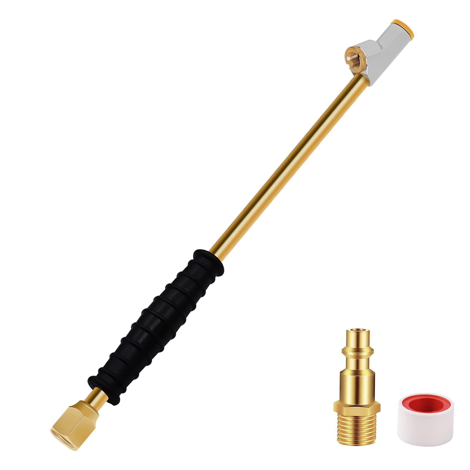 Godeson 1/4' Fnpt Extended Reach Dual Head Air Chuck, 2-Way Connection 11.8' Extended Brass Air Chuck With Rubber Handle,Tire Chuck With Quick Plug For Semi, Rv, Truck Dually Tires