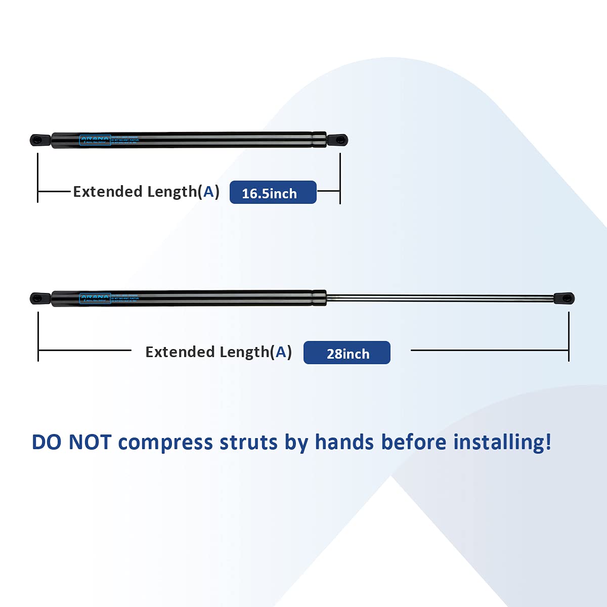 ARANA 28" Gas Struts Shocks Lift Support - 100 LB Capacity, Carbon Steel, Black, Model ARA-492, 2 Pcs Set for RV, Truck, and More