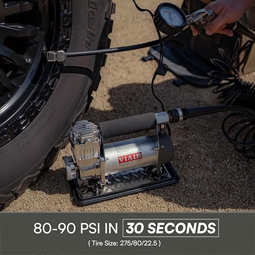 VIAIR 400P-RV Tire Inflator Kit - Automatic Portable Compressor, 150 PSI, Silver, Ideal for RV, Truck, Jeep, SUV Tires