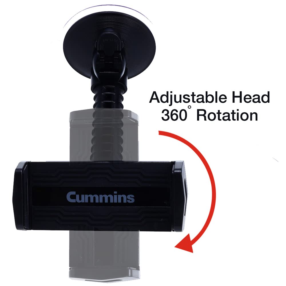 Cummins Tablet Mount CMNWSTBLT - Suction Cup Holder for Car Window/Dash, Black, Universal Compatibility, Durable Plastic
