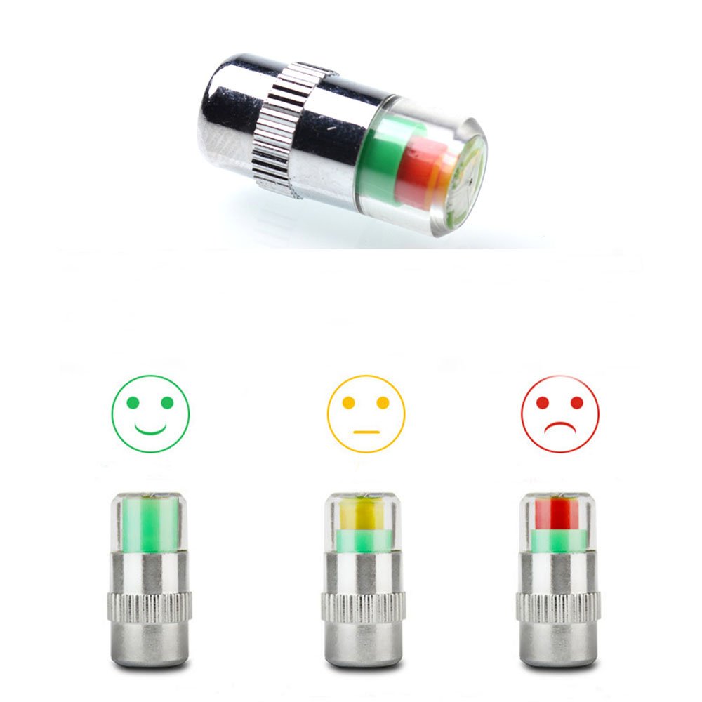 Anki HappiGo Tire Pressure Monitor Valve Stem Caps - 4 Pcs, 32-35 PSI, Silver, Easy to Read 3 Color Eye Alert