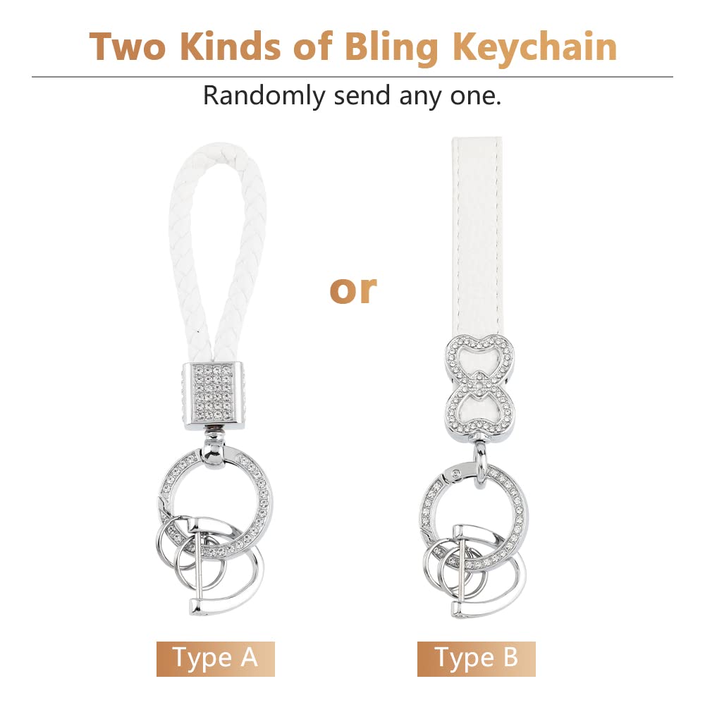 Pifoog White Key Fob Cover For Ford Bling Keychain 5 Buttons Keys Case Protector For Ford Explorer Mustang Edge Fusion Escape Expedition F150 Tpu White Silver Girly Women