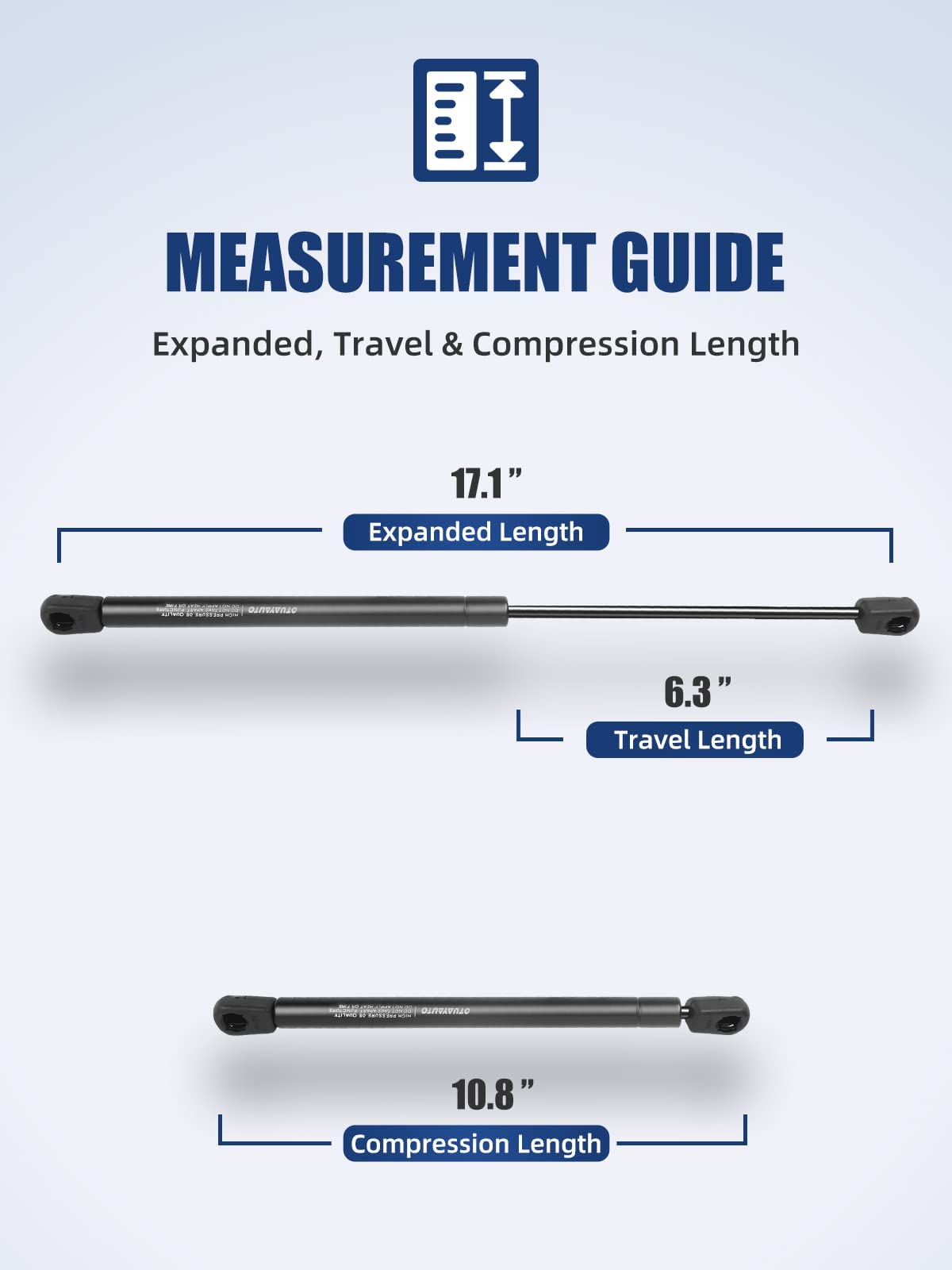 Otuayauto 17 Inch Gas Strut - 125N/28Lbs Universal Lift Support - C1602622 Gas Shocks For Tool Box Shock, Truck Cap Strut, Hydra