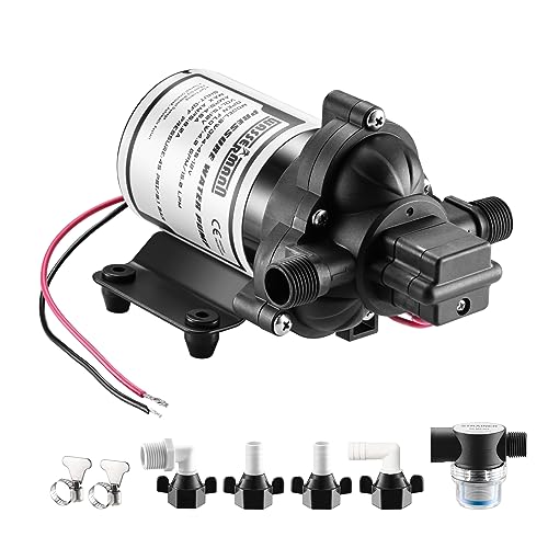 Wassermann 12V Self-Priming RV Water Pressure Pump 4.0GPM 45PSI, Black/Grey, Model WDPC