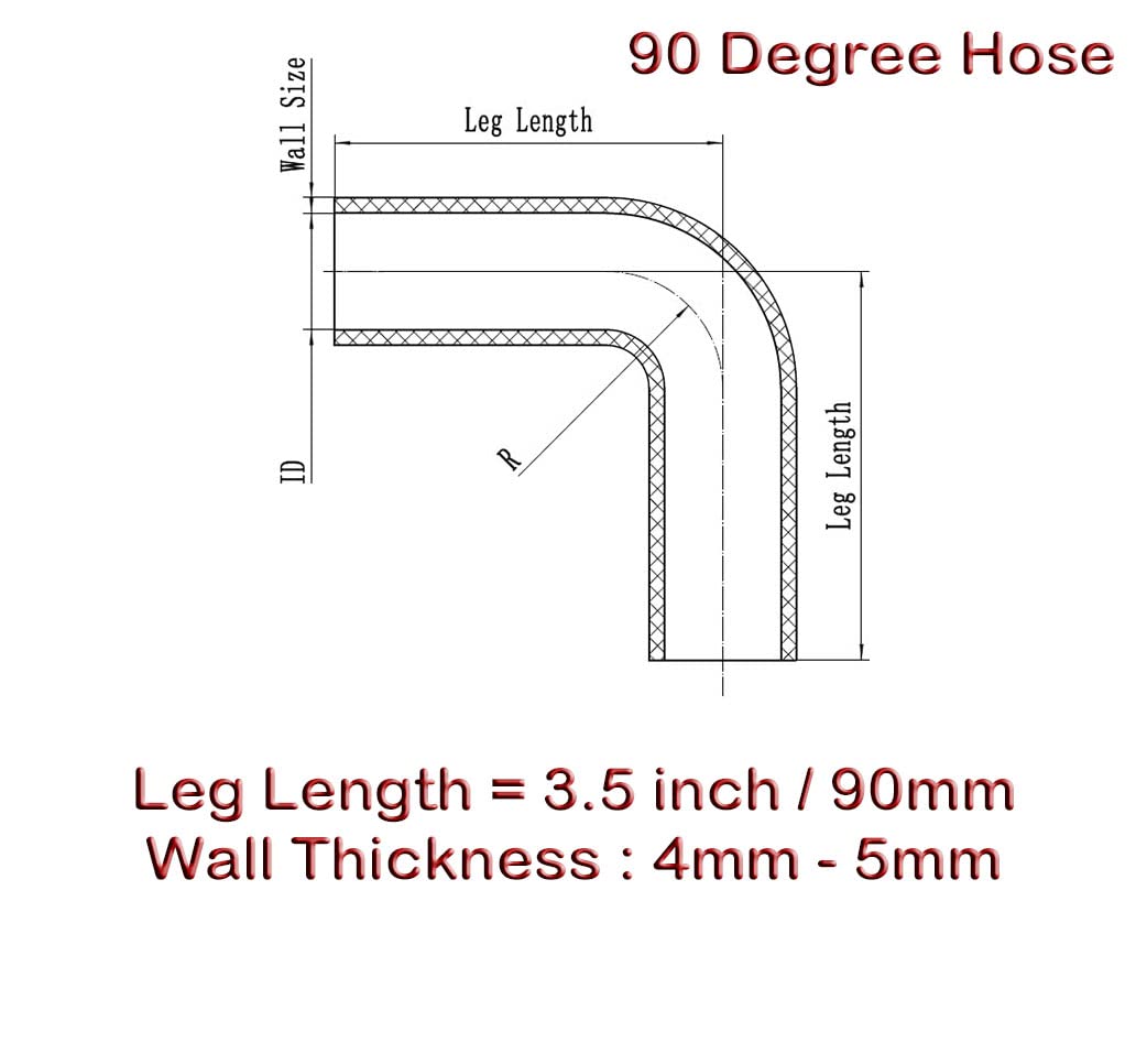 Autobahn88 Automotive Silicone Hose Bend, 45-Deg Elbow Coupler, ID=2.38'' (60mm), Leg Length 3.13'' (80mm), Wall Thickness= 0.16