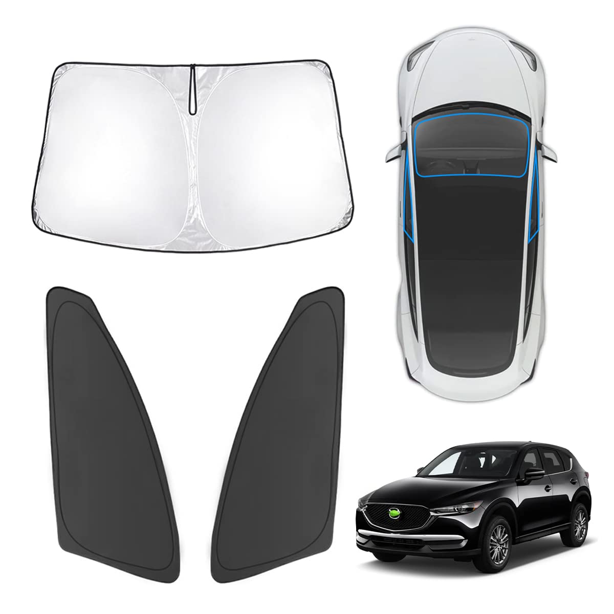 Karltys 3Pcs Windshield Sun Shade For 2017-2025 Mazda Cx5, Front And Side Window Sunshade Custom Fit Cx-5, Thick 210T Reflective