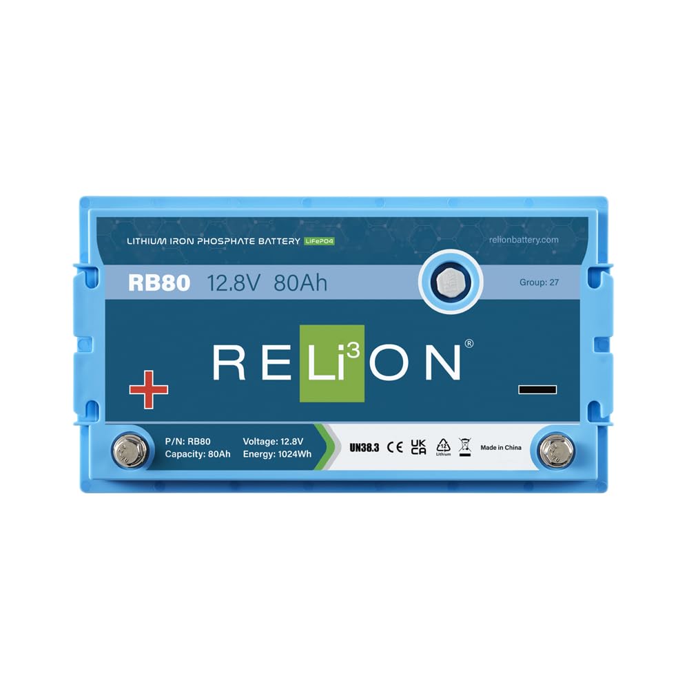 Relion Rb80 | 12V 80Ah | Lifepo4 Lithium-Ion Battery | Group 27 | 3500~5000 Cycles | Waterproof (Ip67 Rating) | 10 Year Warranty | Perfect For Boat, Kayak, Trolling Motor, Rv, Solar, Off Grid Etc.