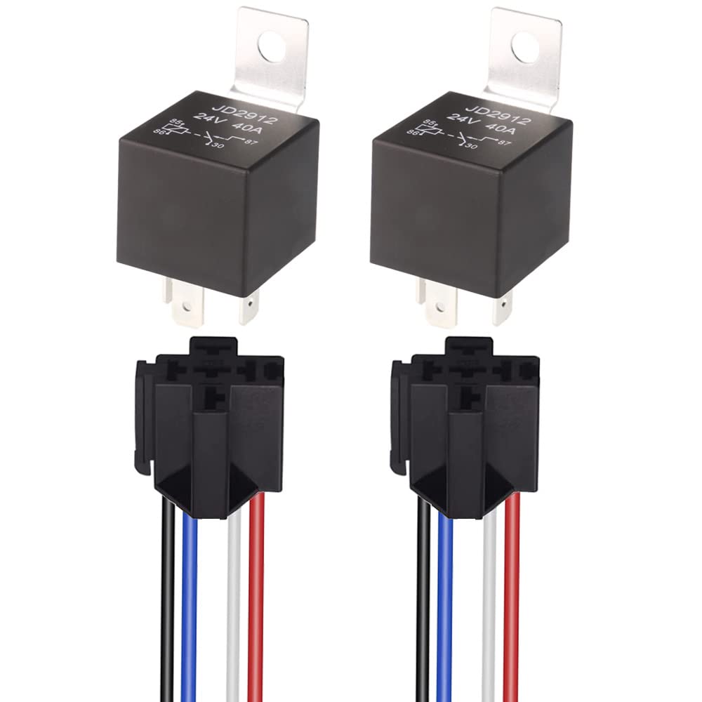 Gebildet JD2912 Car Relay with 12AWG Harness Sockets 24V 40A 4 Pin SPST with Color-Labeled Wires for Automotive Truck Van Motorc