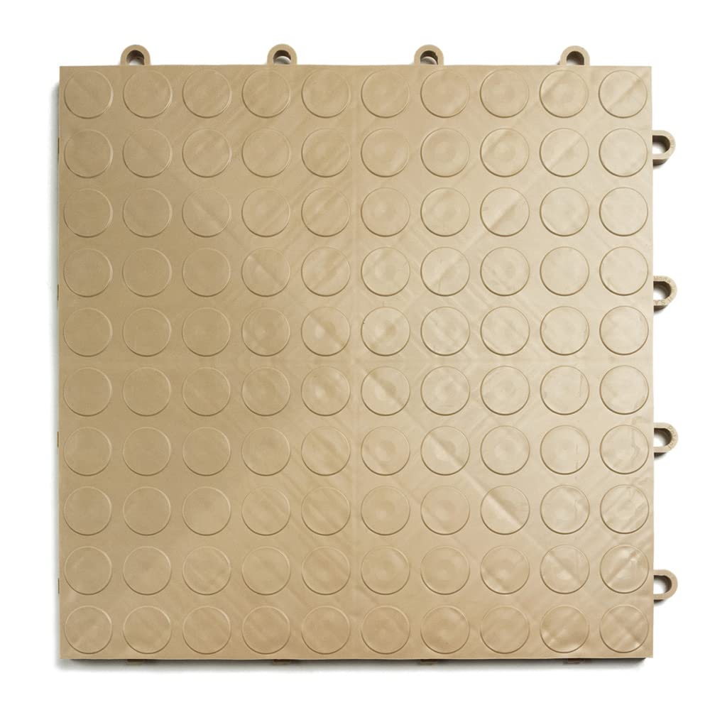 Big Floors Garagedeck Coin Pattern, Durable Copolymer Interlocking Modular Non-Slip Garage Flooring Tile (48 Pack), Beige