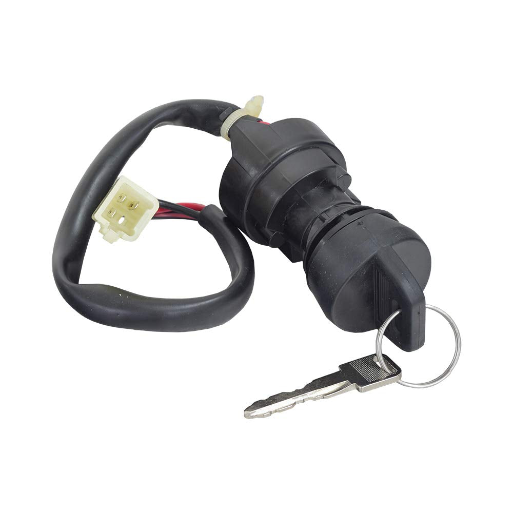 AlveyTech 3 Wire Ignition Key Switch for ATVs & Dirt Bikes (Threaded Shaft Mount)