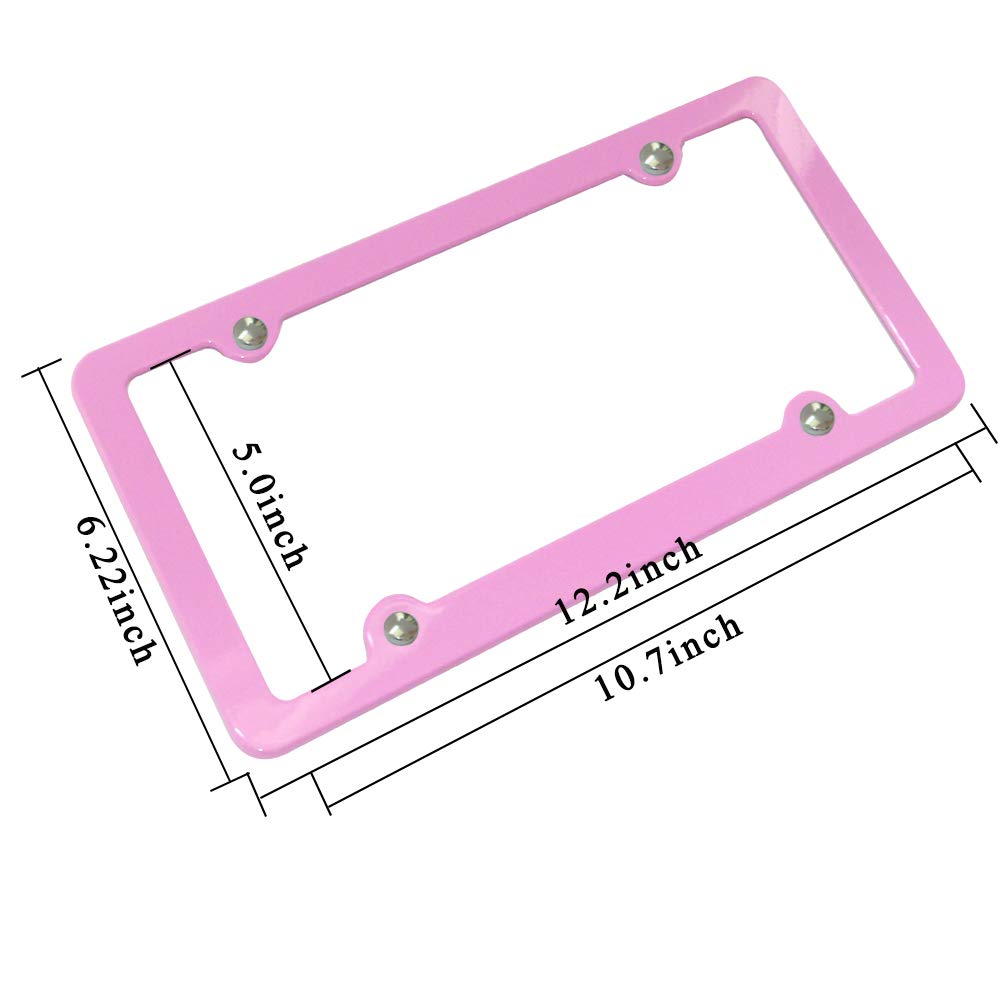 Ibetter 2 Pack Premium Uv Resistant License Plate Frame, Slim Style Aluminum Metal Cute License Plate Holder Cover Pink Red For