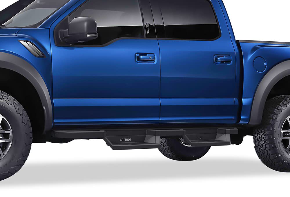 APS Stainless Steel 6.5in Nerf Bars Pocket Steps Square Tube Rocker Guards Compatible with Ford F150 SuperCrew Cab & 17-25 F250
