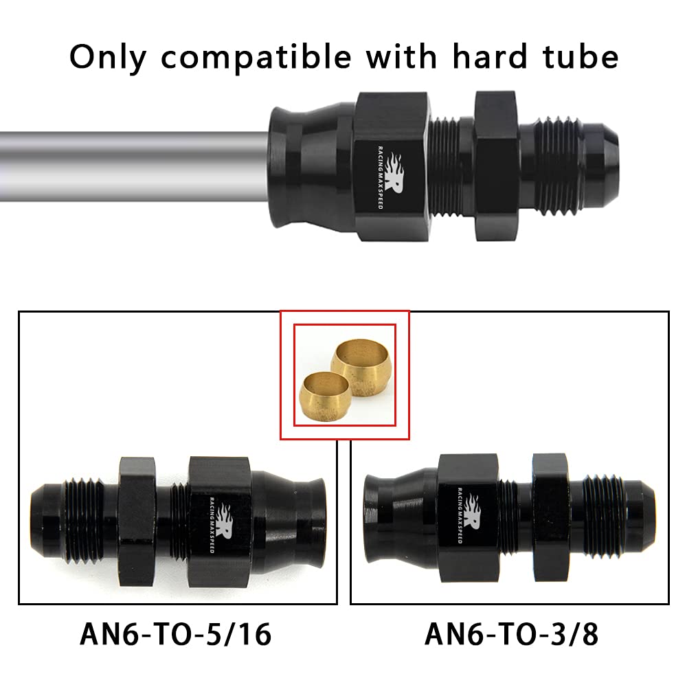 CNRAQR 6AN Male Flare to 5/16" Fuel Hardline Tube Fitting Adapter, Aluminum Alloy, Black, 2 Pcs