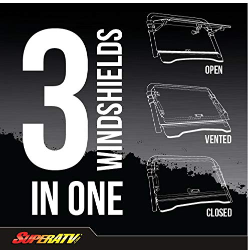 SuperATV 3-in-1 Flip Windshield for 2018-2020 Yamaha Wolverine X4, Clear Scratch Resistant, 1/4" Thick Polycarbonate