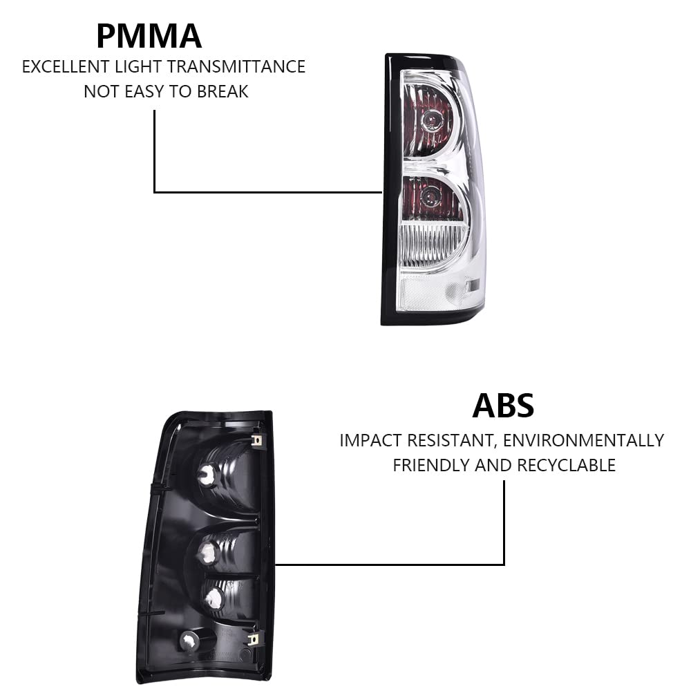 PIT66 Tail Lights for 2003-2006 Chevy Silverado, Clear Lens, Driver & Passenger Side, PMMA & ABS Material