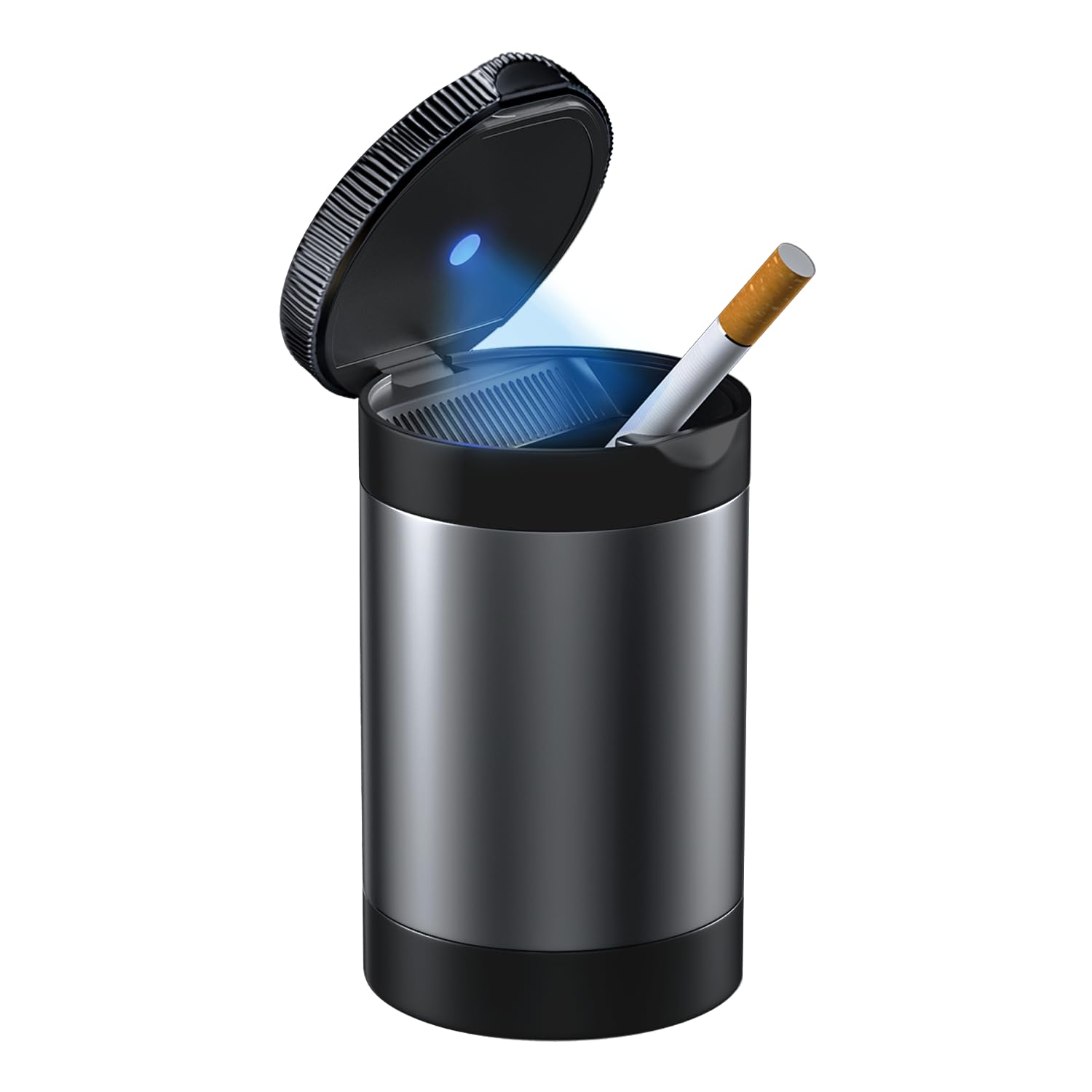 Tmengdao Ashtray With Lid,Smokeless Ashtray For Cup Holder Smell Proof,Detachable Stainless Steel Car Ash Tray With Led Auto Lig