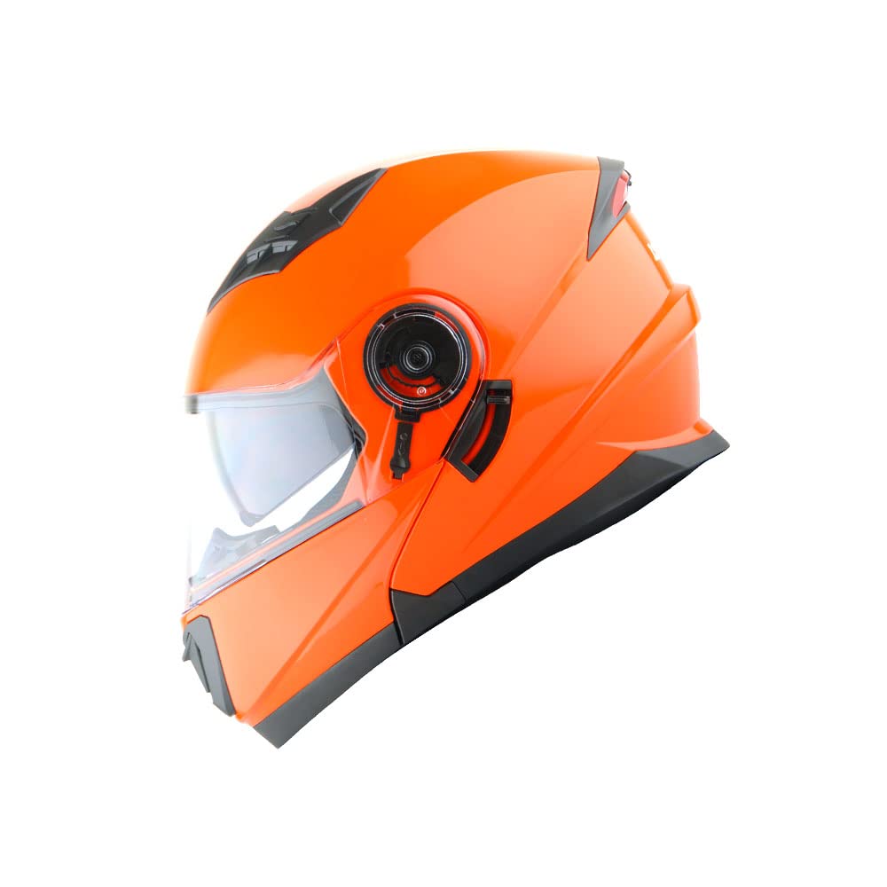 1Storm Modular Full Face Motorcycle Helmet - Medium, Plastic, Glossy Orange, Dual Visor, Model NOLED901Clear