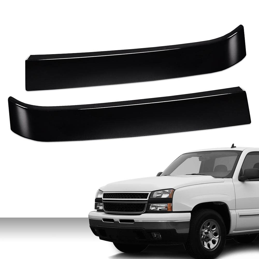 PIT66 Grille Trims Set for 2003-2007 Chevy Silverado, Black Plastic, LH RH Driver & Passenger Side, 2 Pcs