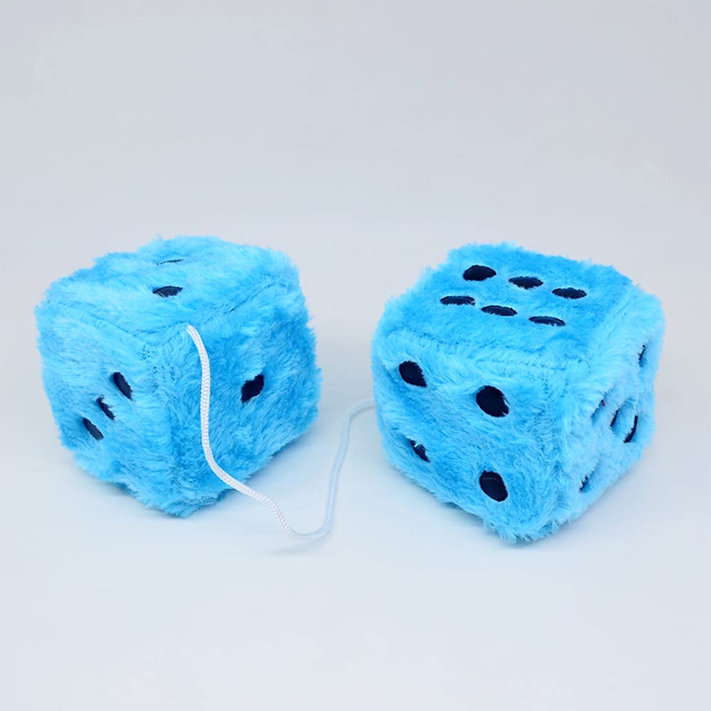 Fuzzy Plush Dice For Car Mirror, Pair Of Retro 3    Yellow Dice With Black Dots For Car Interior Hanging Ornament Decoration