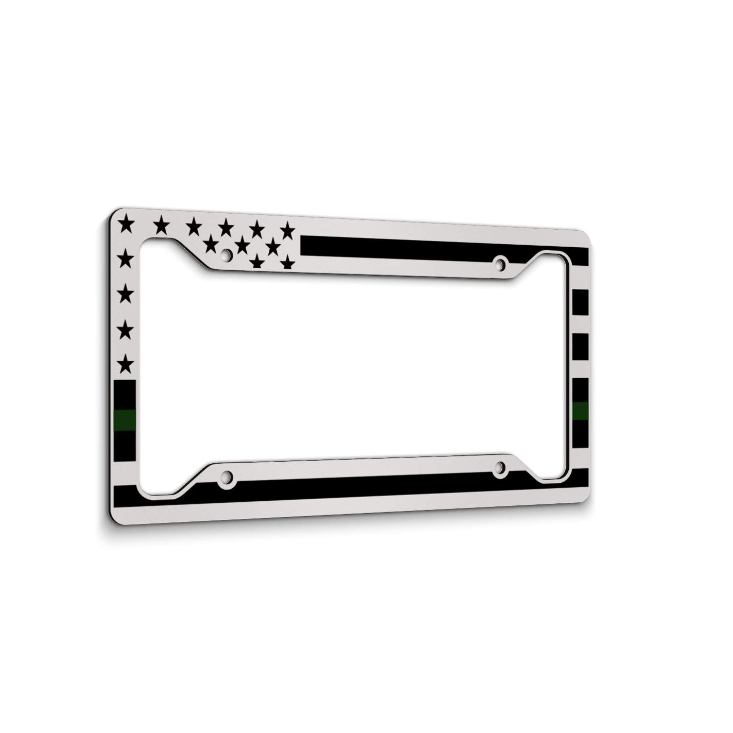 Jass Graphix American Flag License Plate Frame - Thin Green Line- Car Tag Frame -Green On White Military Border Patrol Park Rangers Game Warden