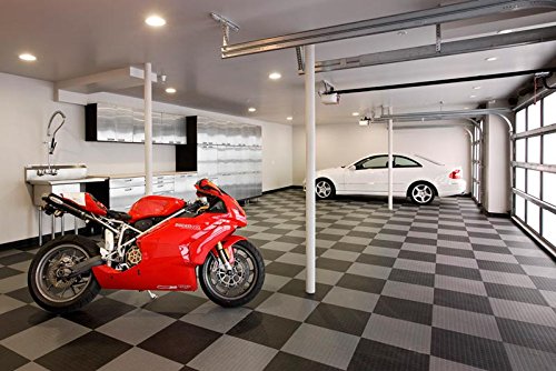 Big Floors GarageDeck Coin Pattern, Durable Copolymer Interlocking Modular Non-Slip Garage Flooring Tile (48 Pack), Black