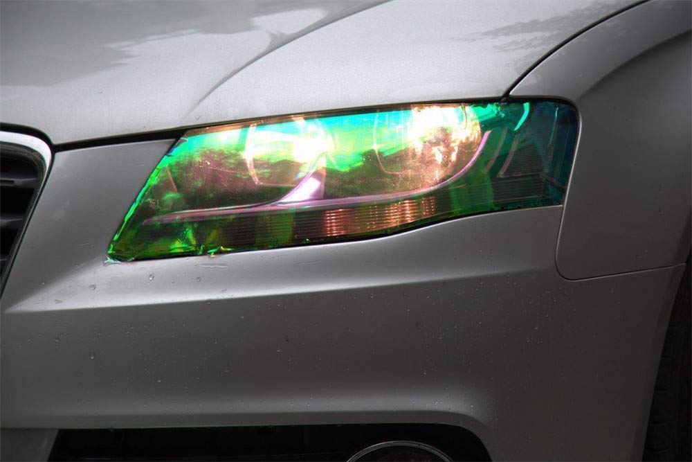 Diyah 12 X 48 Inches Self Adhesive Shiny Chameleon Headlights Tail Lights Fog Lights Films,Film Sheet Sticker,Tint Vinyl Film With Knife And Hand Tool (Fluorescence Yellow)