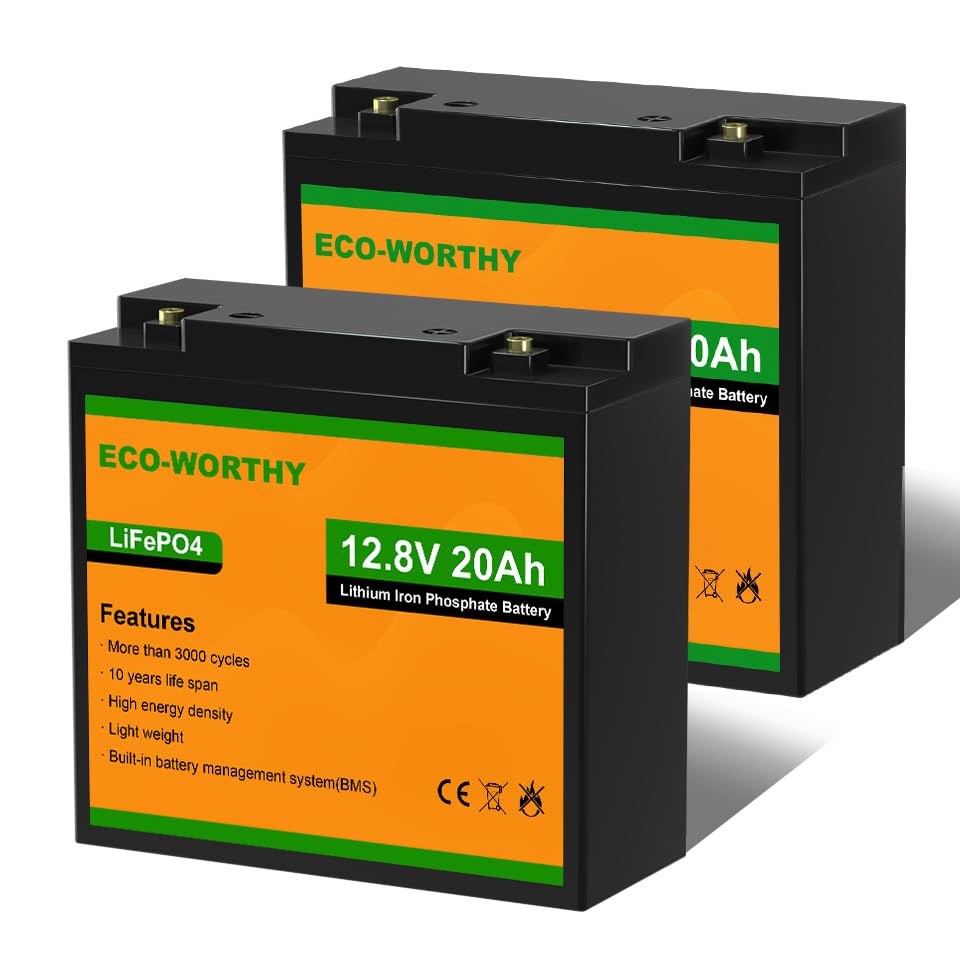 ECO-WORTHY 2 Pack 12V 20Ah Lithium Battery, 3000+ Deep Cycle Rechargeable LiFePO4 Lithium Ion Phosphate Battery with BMS for Tro
