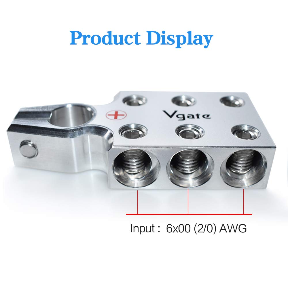 Vgate 6X00 (2/0) Awg Gauge Lead-Acid Battery Terminals Clamp - Positive And Negative (+/-)(Pair) For Tapered Top Post