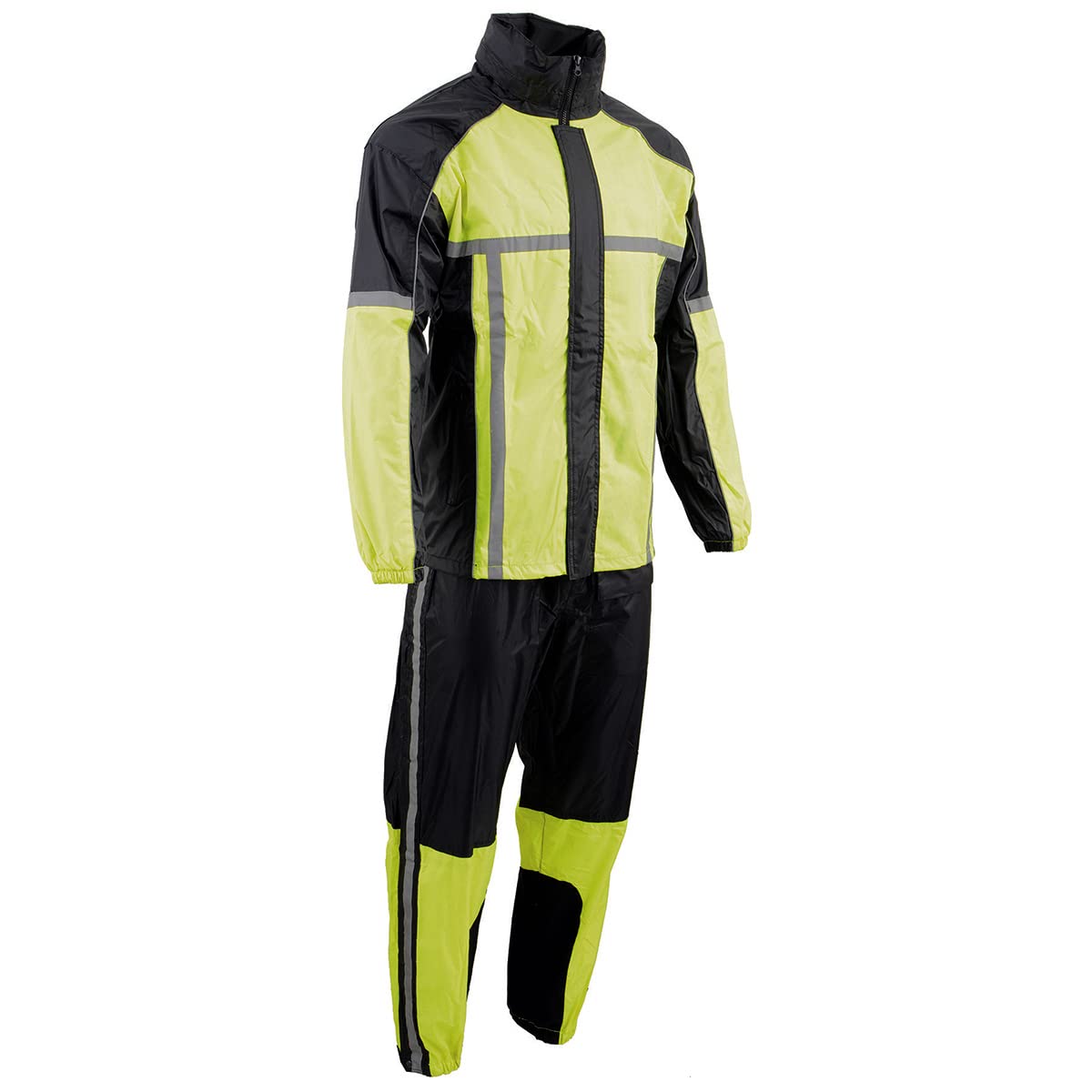 Milwaukee Leather MPM9510 Mens Black and Neon Green Motorcycle Water Resistant Rain Suit w/Hi-Vis Reflective Tape - Small