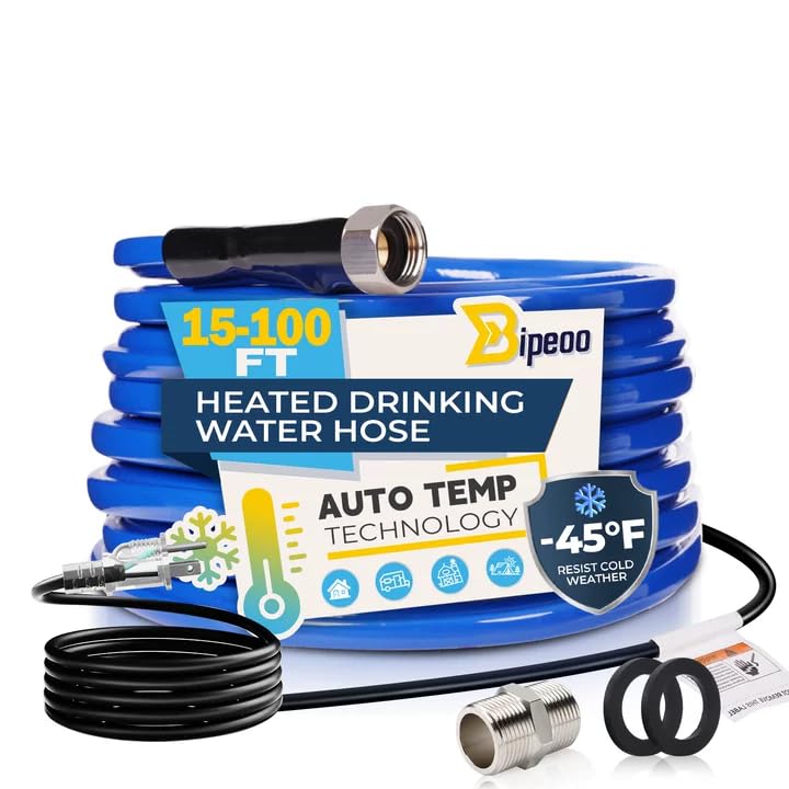 Bipeoo 15FT Heated Water Hose for Rv,Heated Drinking Water Hose Antifreeze to -45F,Great Rv Accessories for Campers,Livestock,Ag