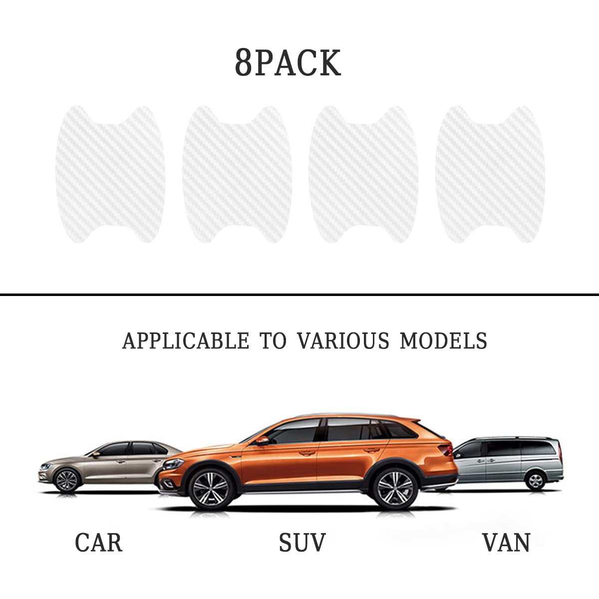 8Pcs Car Door Handle Sticker, Carbon Fiber Anti-Scratches Car Door Cup Protector, Non-Marking Auto Door Handle Protective Film, Self-Adhesive Door Side Paint Protector For All Cars (White/8Pcs)