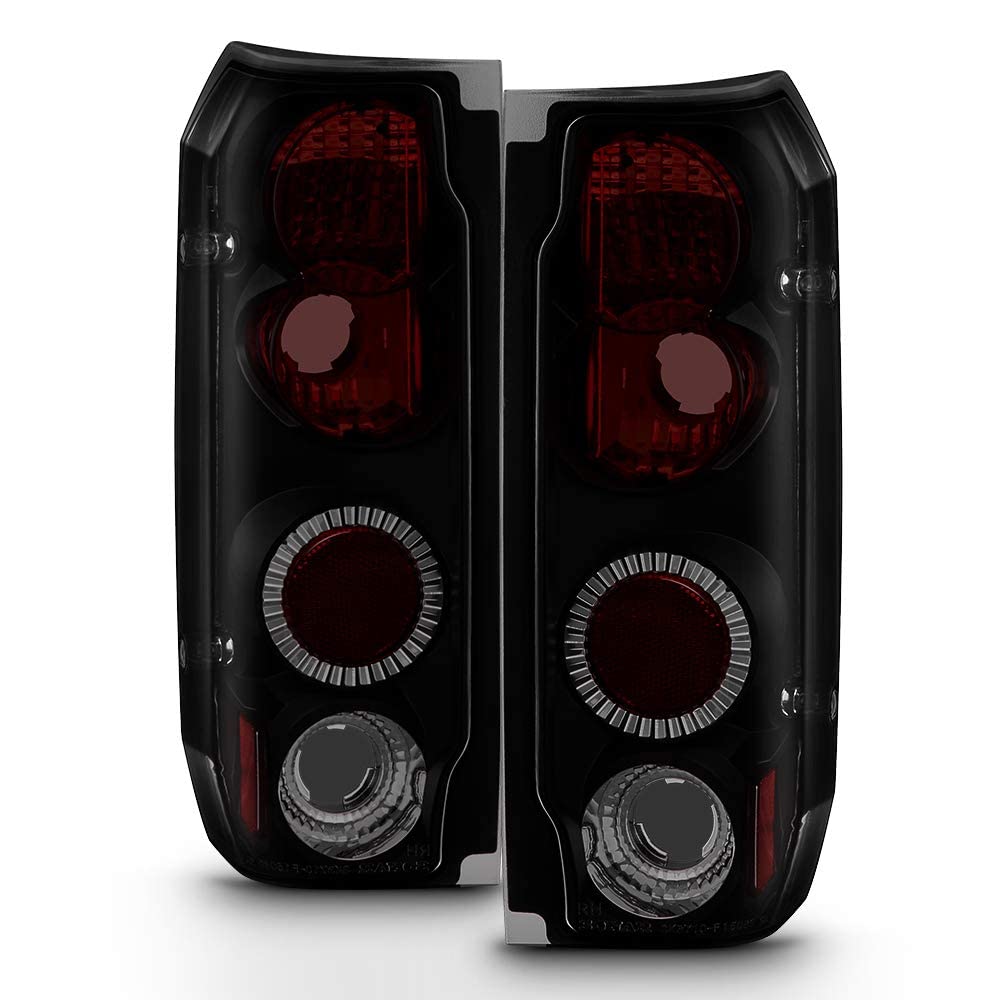 Acanii - For 1987-1996 Ford F150 F250 F350 Bronco Black Smoked Rear Tail Lights Brake Lamps Pair Driver & Passenger Side