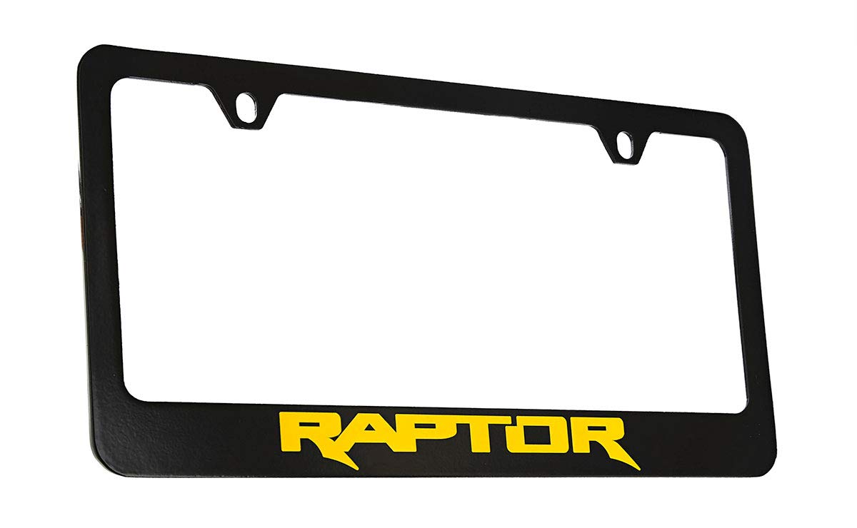 Ford Raptor Black/Yellow Metal Wide Bottom License Plate Frame Holder