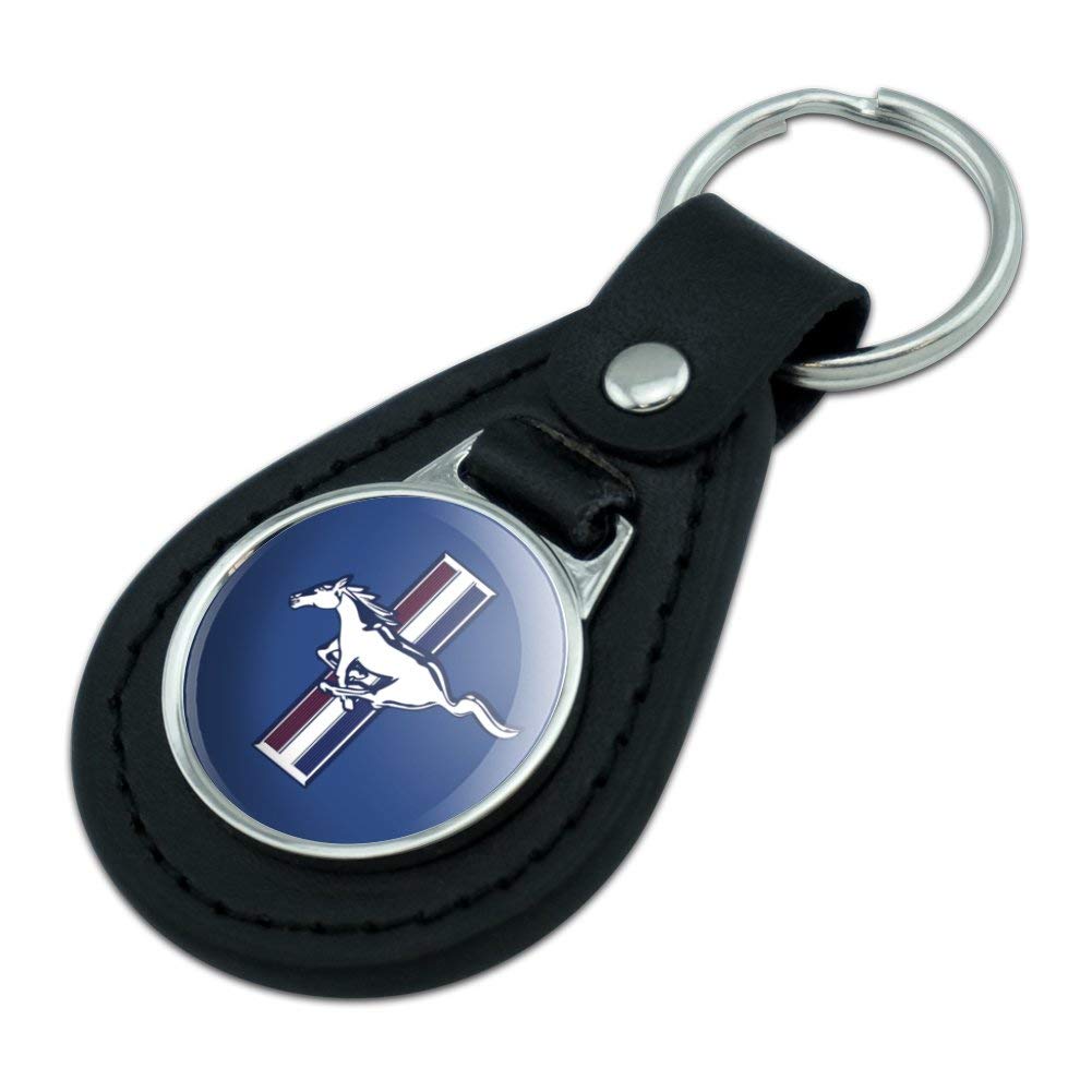 GRAPHICS & MORE Black Leather Ford Mustang Logo Keychain - One Size, Durable Leather/Metal Material