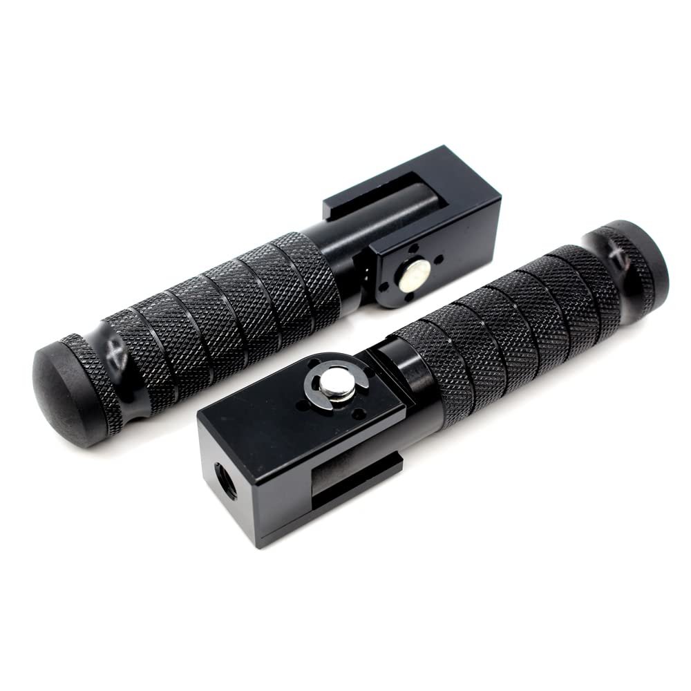 ONETEN Universal Motorcycle Bicycle Foot Pegs - Foldable, Aluminum, 124mm, Black, Model FP02
