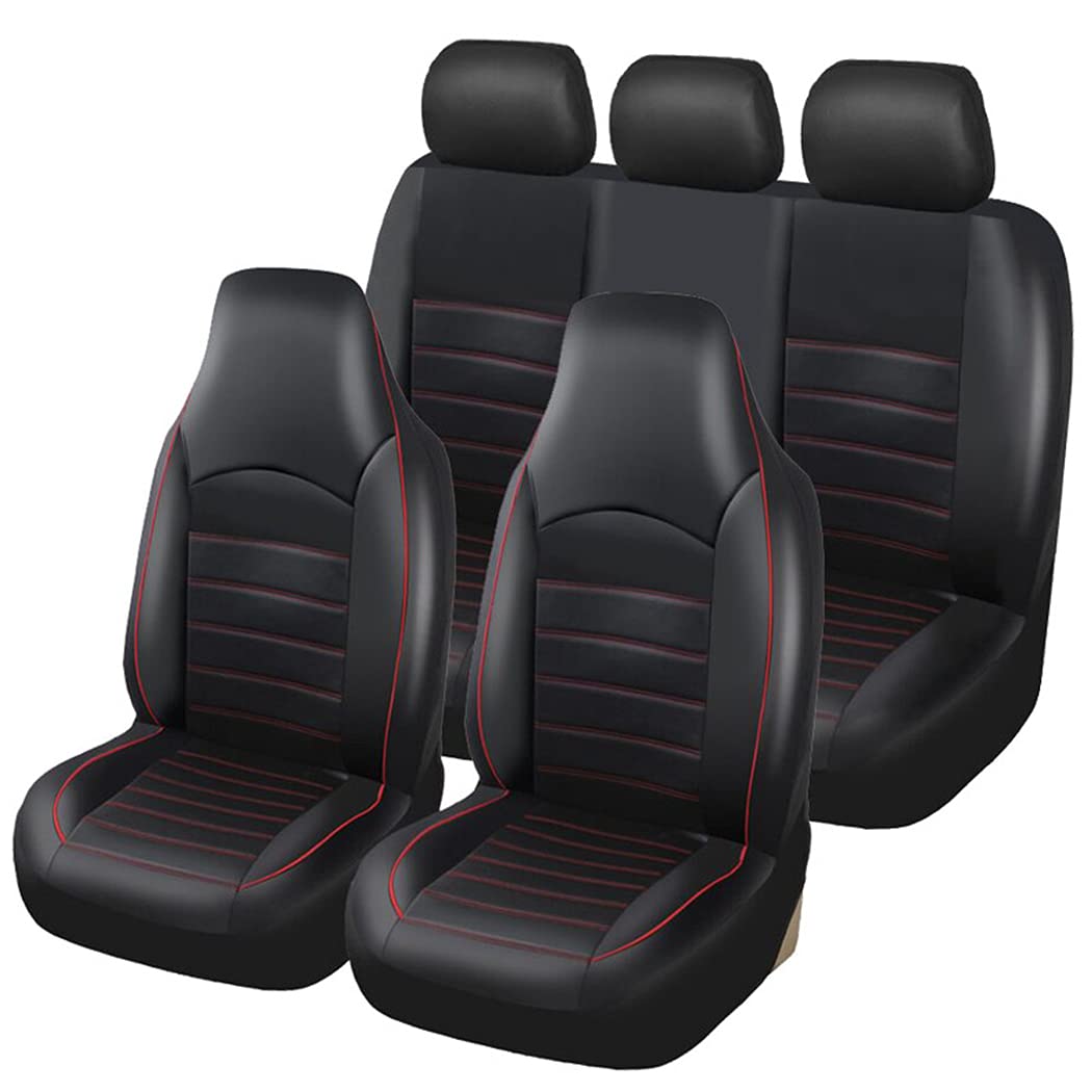 Toyoun Classic Universal Pu Leather Car Seat Covers Full Set Fit Most Cars Trucks Suvs Or Vans Red High Back Front Bucket And Rear Auto Seat Covers Set Car Seat Protector