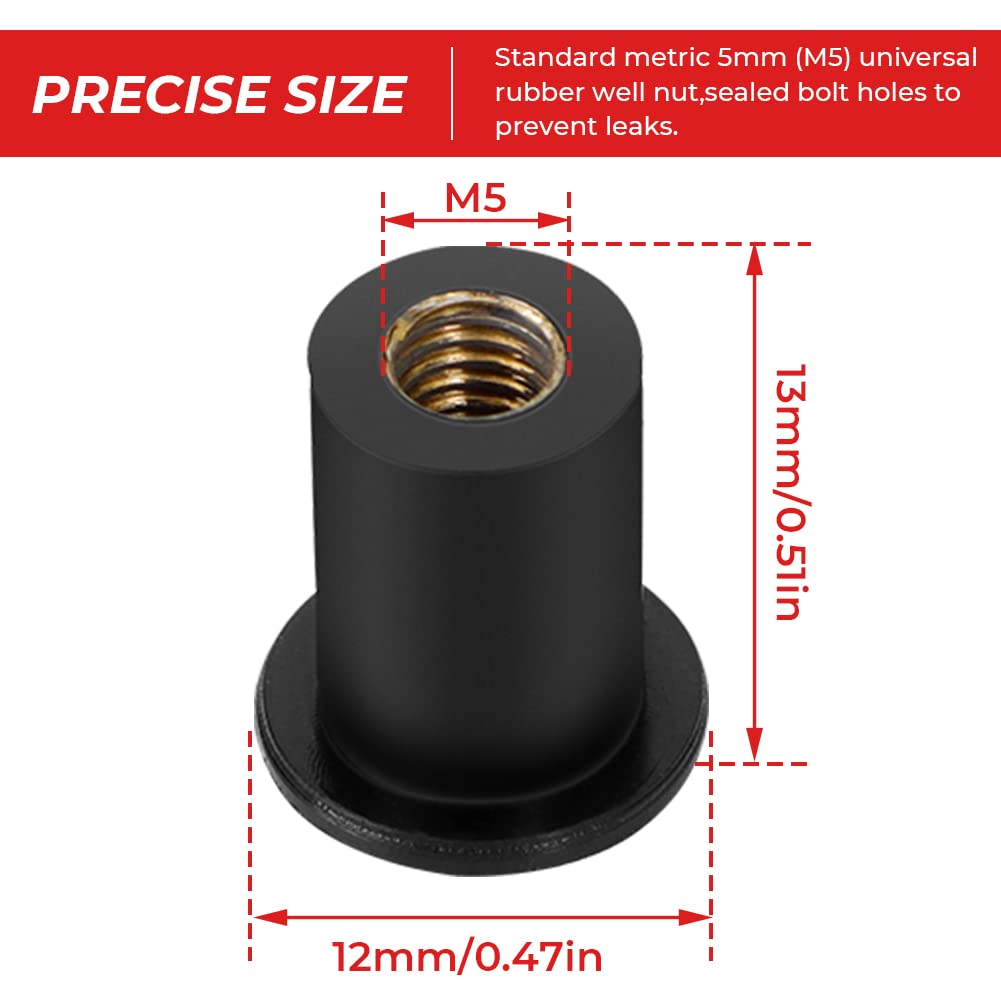 10PCS Wellnut, Alpha Rider M5 5MM Rubber Well Nut Windscreen Fairing Bolt Kit For Universal Motorcycle For Suzuki Honda Yamaha K
