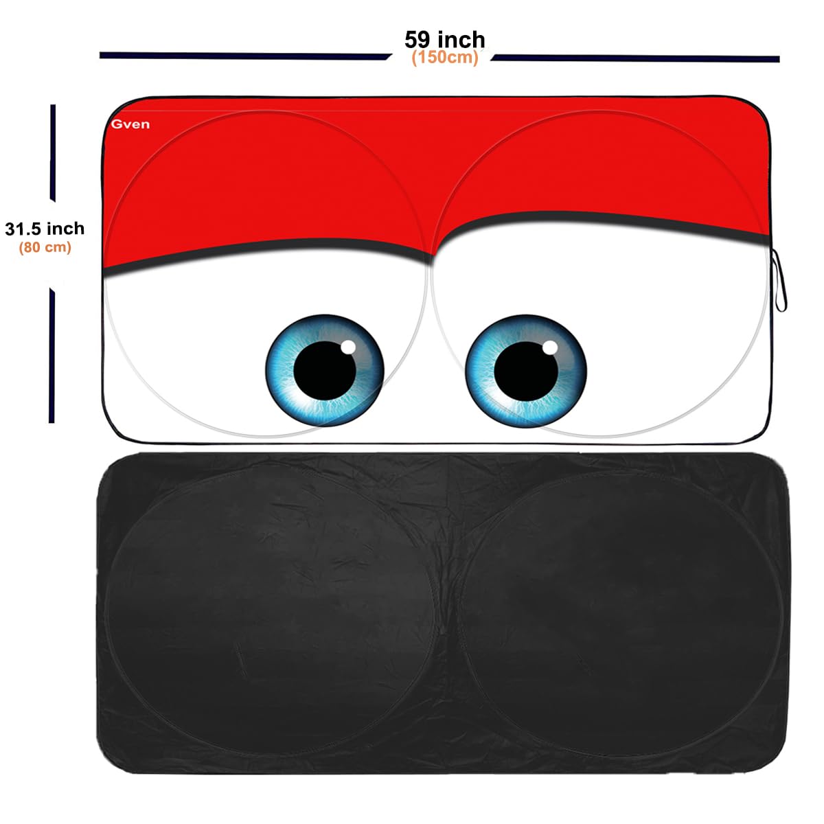 Gven Windshield Shade, Car Sun Shade For Front Windshield Funny Car Eyes Sunshades Sun Visor Protector Blocks Uv Rays Foldable 210T Keep Your Vehicle Cool (Eyes-Red, Standard)