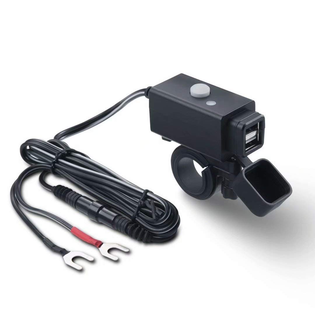 Imestou 5V 2.1A Motorcycle Dual Usb Phone Charger Adapter With On/Off Switch Waterproof Ports Smart Charging Socket Fused Work With 12V/24V Atv Utv Lawn Mower Etc.